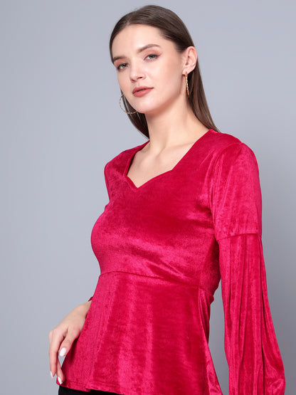 Golden Kite Black Women Solid Sweetheart Neck Bishop Sleeves Velvet Top