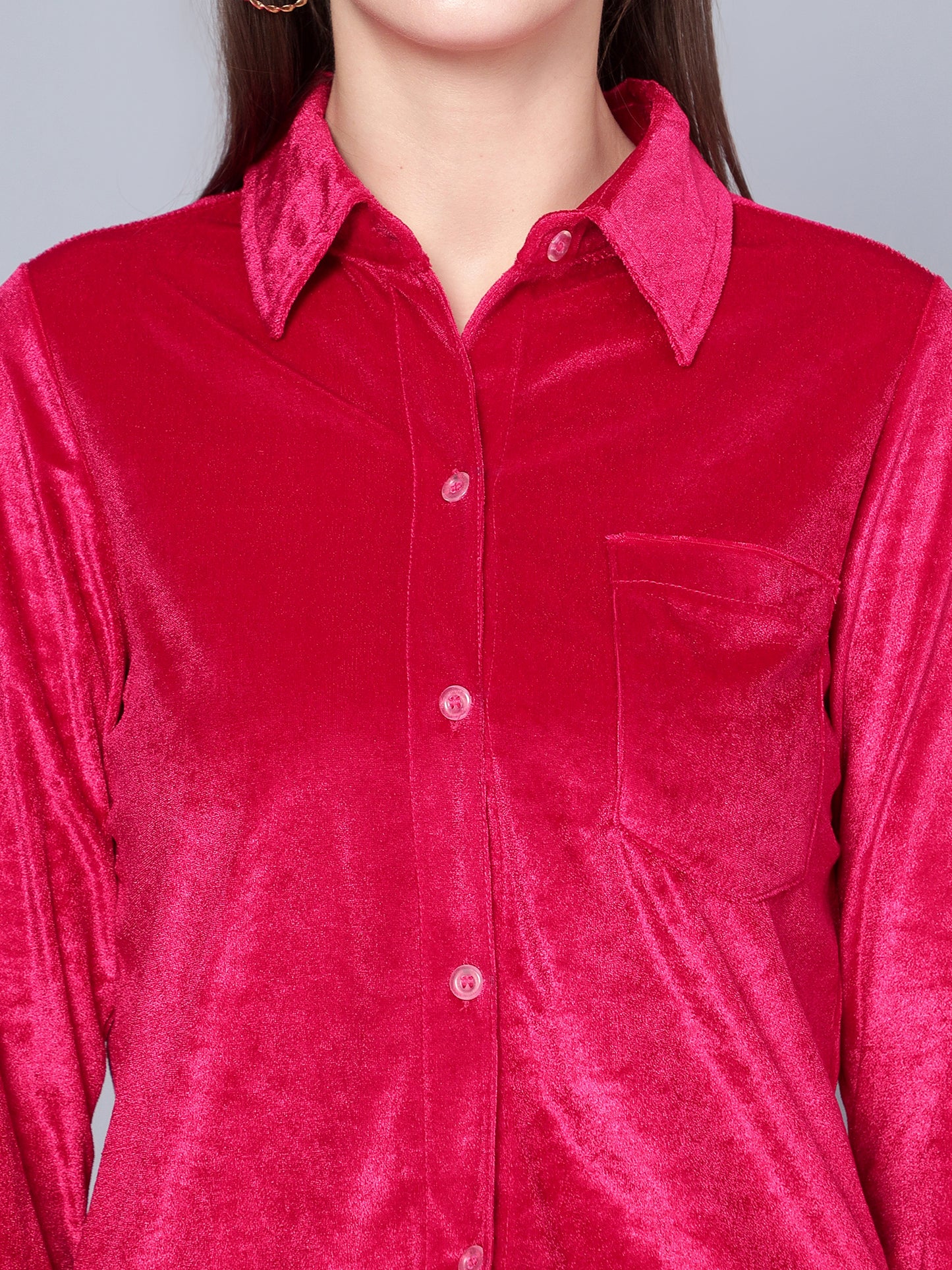 Golden Kite Fuchsia Women Solid Shirt Top ,Button Detail