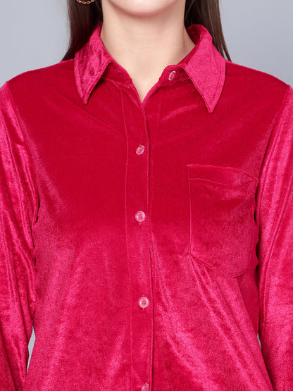Golden Kite Fuchsia Women Solid Shirt Top ,Button Detail
