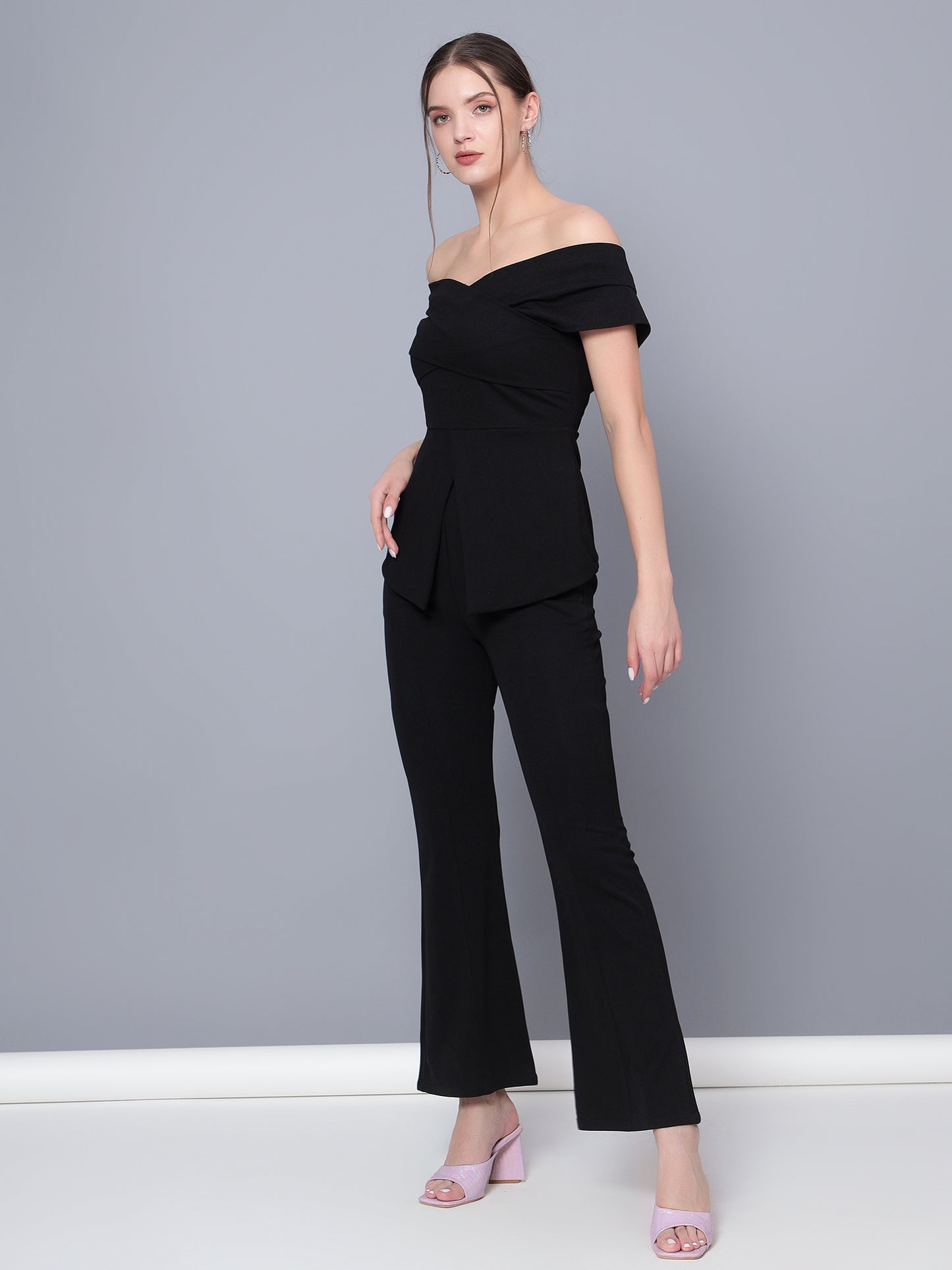 Golden Kite Black Women Solid Stylish Off Shoulder Co-Ords