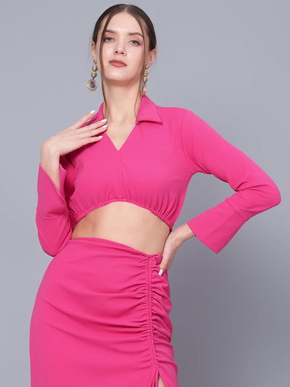 Golden Kite Trendy Black Solid Women Crop Top & Drape Skirt Set