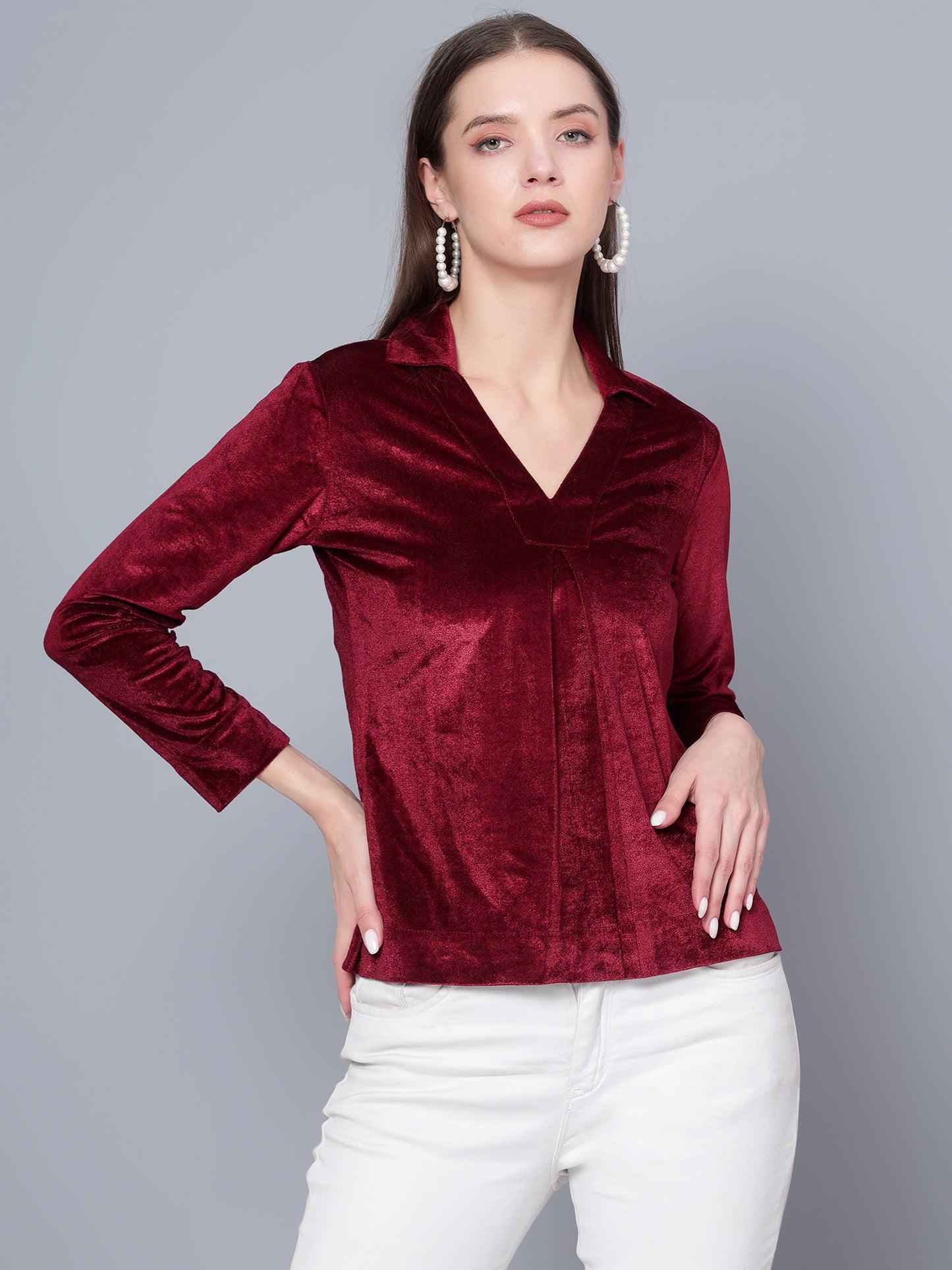 Golden Kite Black Solid Women V-Neck Collared Top