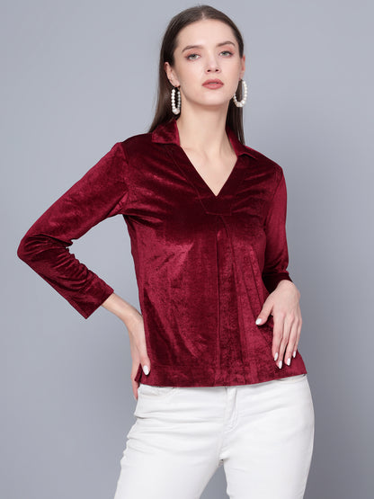 Golden Kite Black Solid Women V-Neck Collared Top