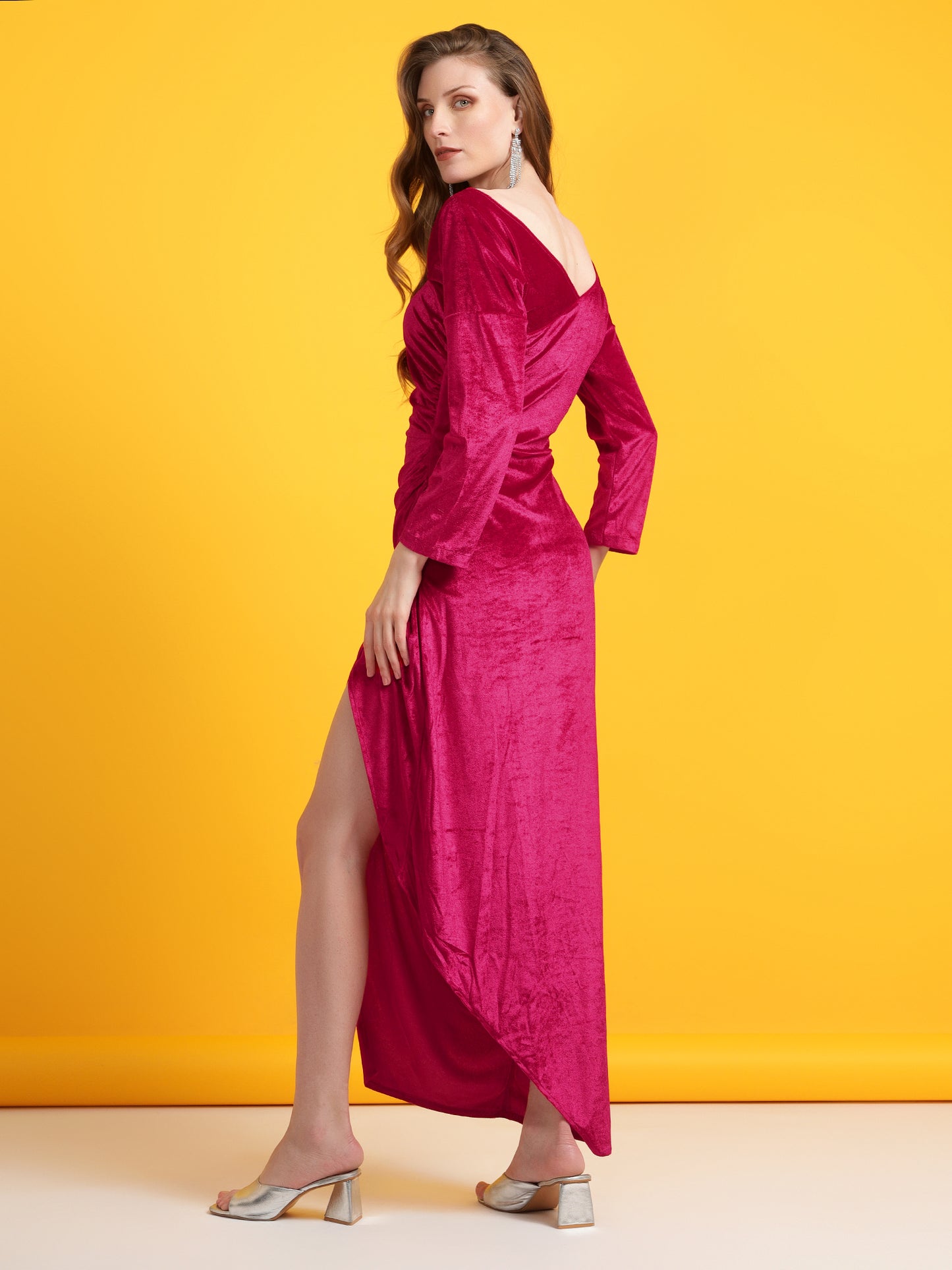 Golden Kite Black Solid Off-Shoulder ,Side Slit Dress