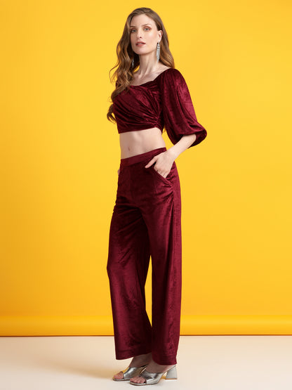 Golden Kite Women Solid Crop Top & Straight Trouser Co-Ord Set