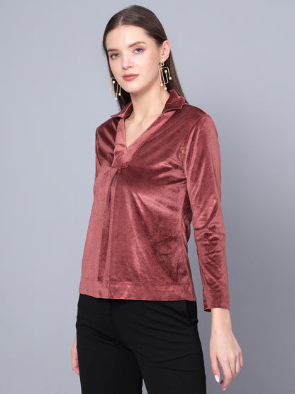 Golden Kite Black Solid Women V-Neck Collared Top