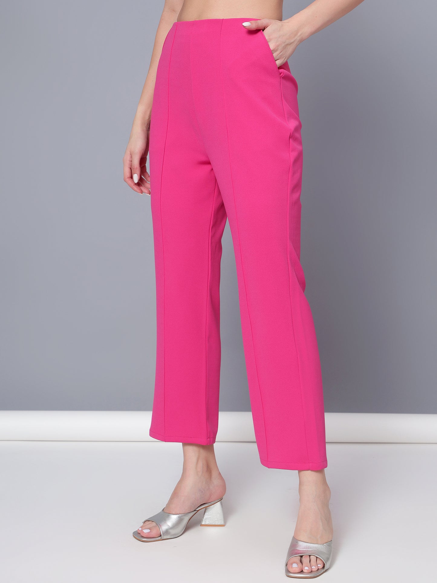 Golden Kite Black Solid High-Rise Trousers a slip on closure, and two pockets Casual Trouser