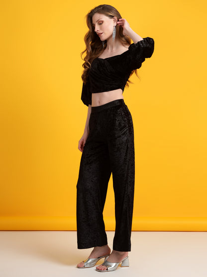 Golden Kite Women Solid Crop Top & Straight Trouser Co-Ord Set