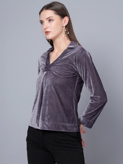 Golden Kite Black Solid Women V-Neck Collared Top