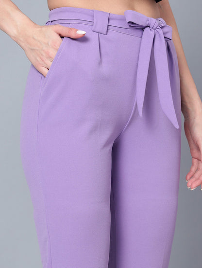 Golden Kite Women Purple Trouser is a stylish piece.Two Side Pockets ,Trouser Loops Belt Detail Women Casual pant