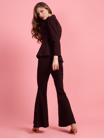 Golden Kite Black Women Solid A-Line Top & Flared Trouser Co-Ord Set