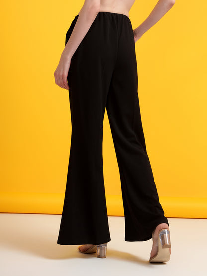 Golden Kite Black Solid High-rise regular-fit trousers, Flared bottom , slip on closure , and two Side pockets Women Pant
