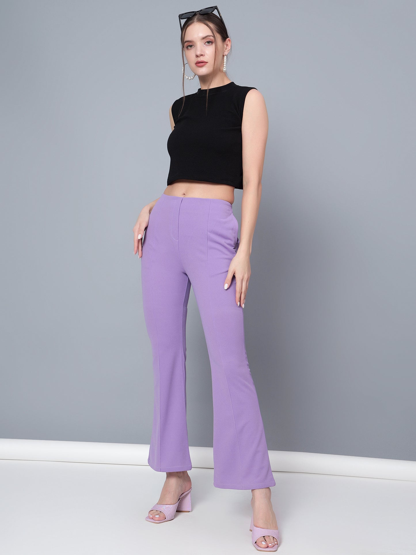 Golden Kite Women Solid High-rise regular-fit trousers, semi a-line bottom , slip on closure , and two Side pockets , Casual Pant