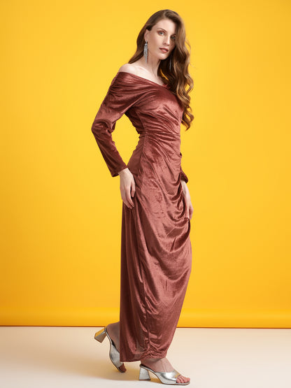 Golden Kite Black Solid Off-Shoulder ,Side Slit Dress