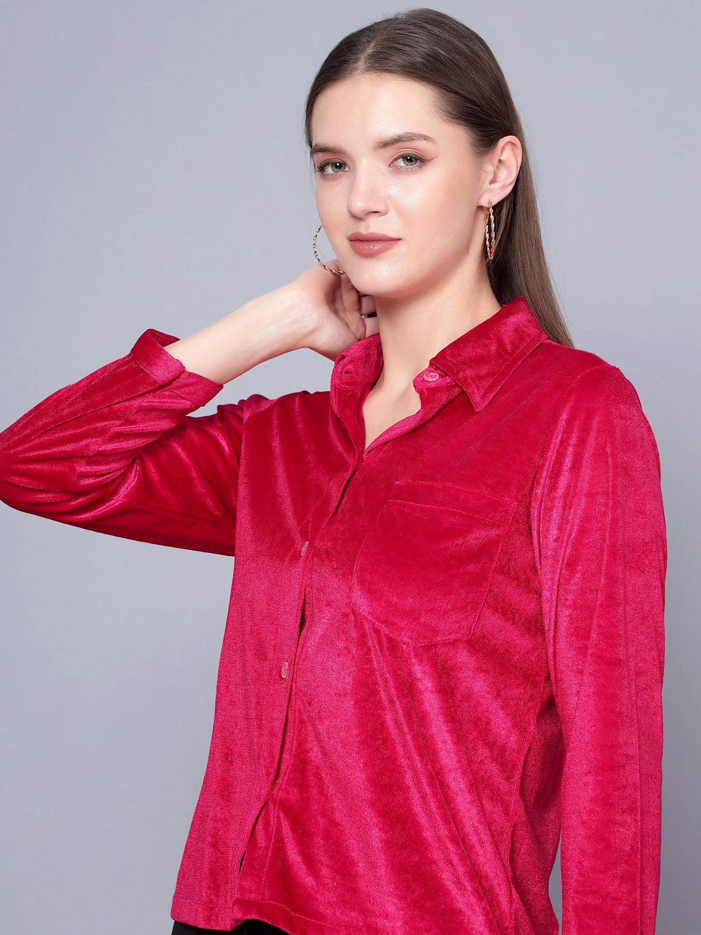 Golden Kite Fuchsia Women Solid Shirt Top ,Button Detail