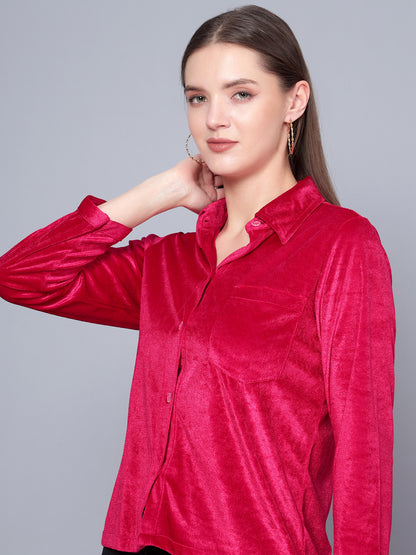 Golden Kite Fuchsia Women Solid Shirt Top ,Button Detail