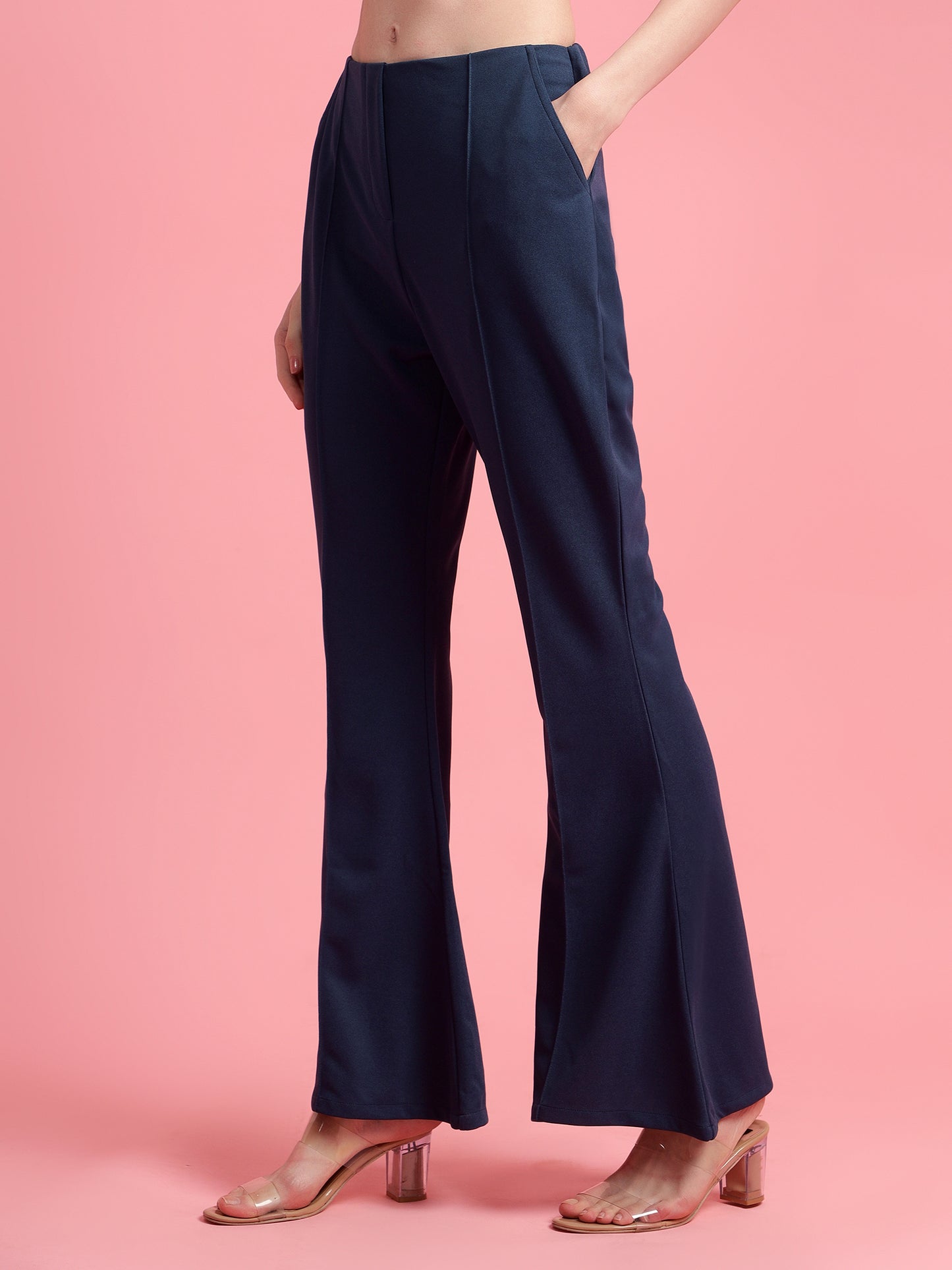 Golden Kite Black Solid High-rise regular-fit trousers, Flared bottom , slip on closure , and two Side pockets Women Pant