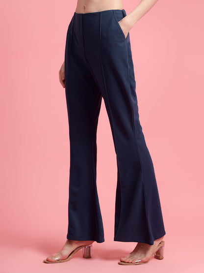 Golden Kite Black Solid High-rise regular-fit trousers, Flared bottom , slip on closure , and two Side pockets Women Pant