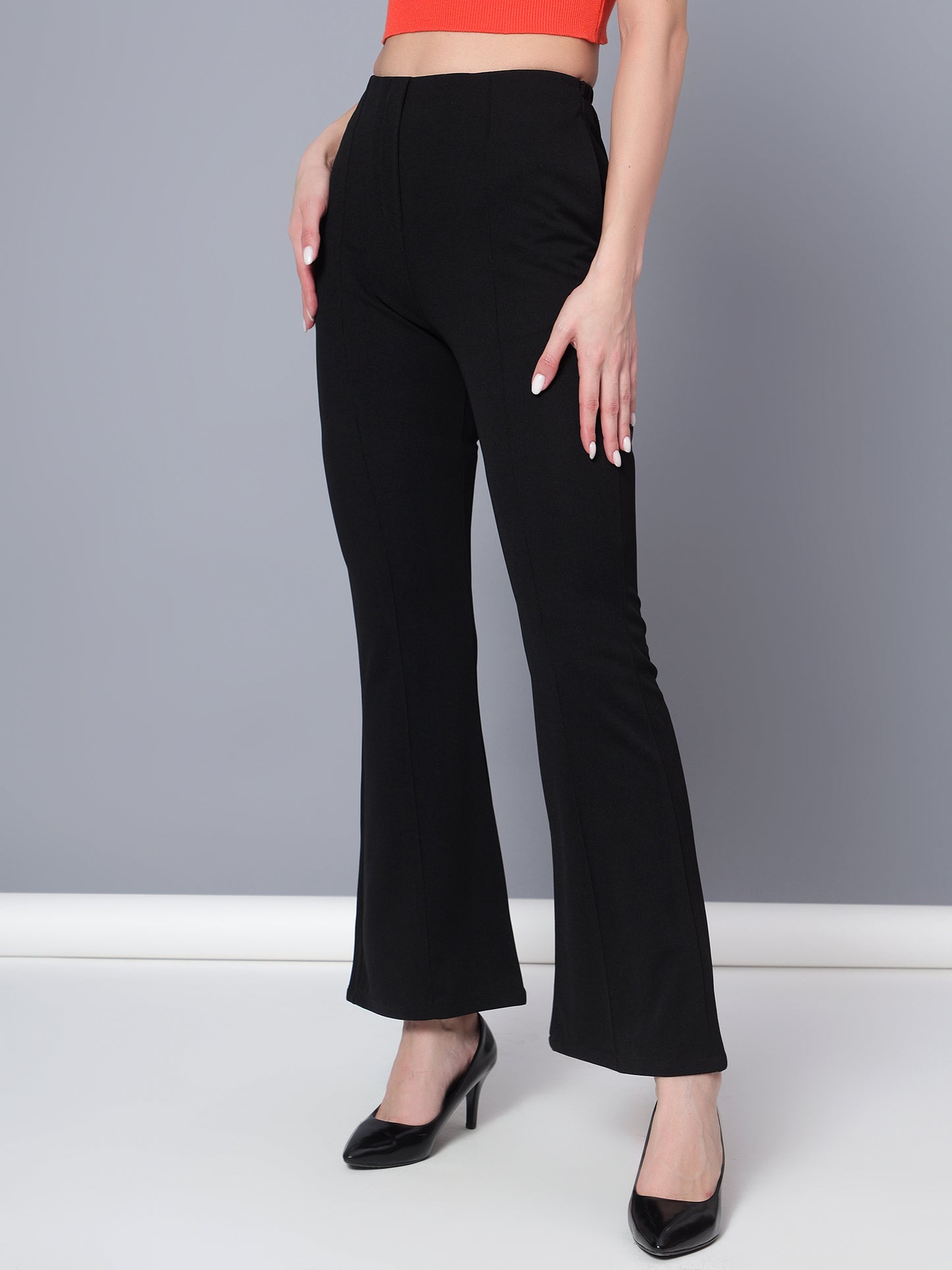 Golden Kite Women Solid High-rise regular-fit trousers, semi a-line bottom , slip on closure , and two Side pockets , Casual Pant