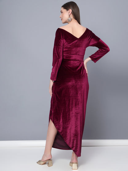 Golden Kite Black Solid Off-Shoulder ,Side Slit Dress