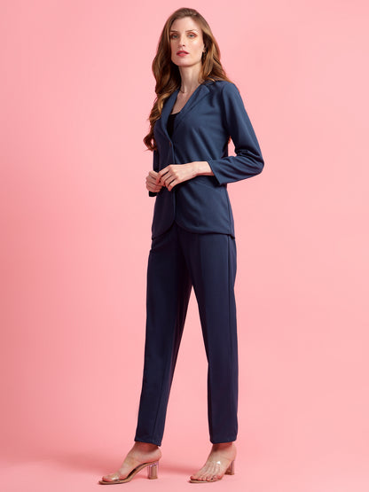 Golden Kite Women Purple Solid Single-Breasted Formal Classic Blazer & Trouser Set