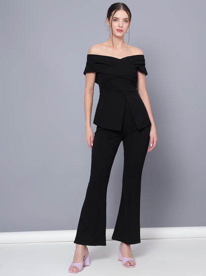 Golden Kite Black Women Solid Stylish Off Shoulder Co-Ords