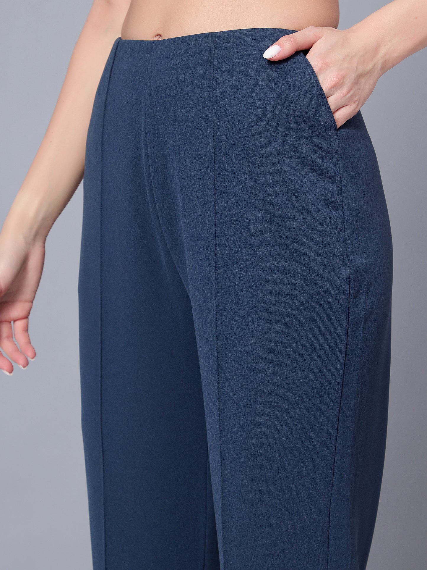 Golden Kite Black Solid High-Rise Trousers a slip on closure, and two pockets Casual Trouser