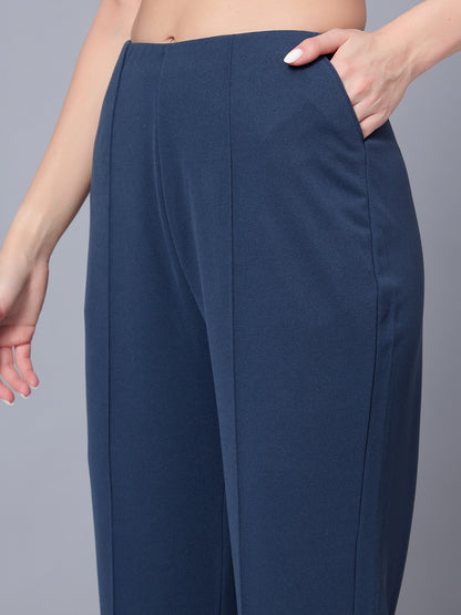 Golden Kite Black Solid High-Rise Trousers a slip on closure, and two pockets Casual Trouser