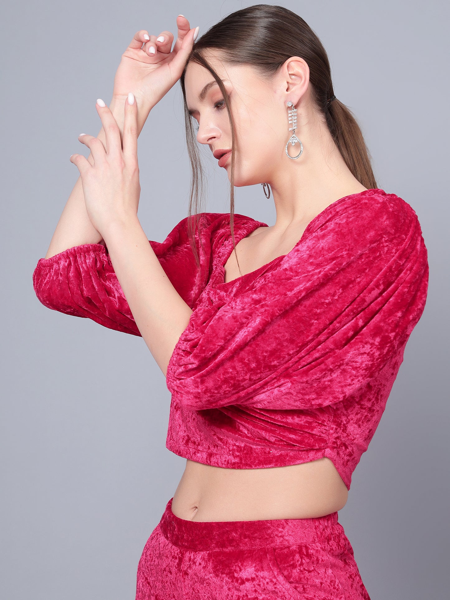 Golden Kite Women Solid Crop Top & Straight Trouser Co-Ord Set