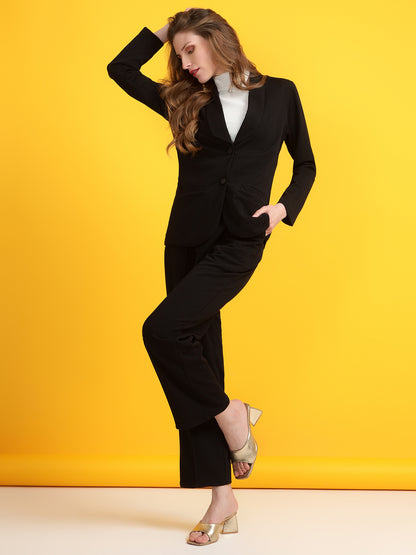 Golden Kite Black Women Solid Regular Fit Single Breasted 2-Piece Suit