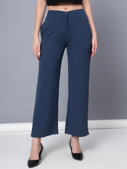 Golden Kite Solid High-Rise Trouser, has a elasticated waistband with button closure with zip fly & 2 pockets Casual Pant