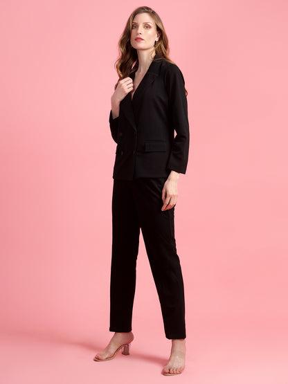 Golden Kite Black Solid Women Double-Breasted Blazer & Trouser set