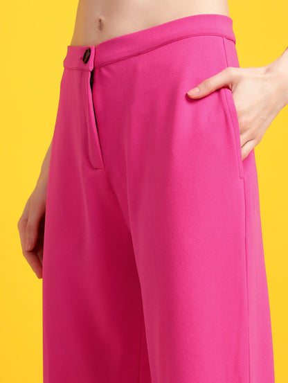 Golden Kite Solid High-Rise Trouser, has a elasticated waistband with button closure with zip fly & 2 pockets Casual Pant