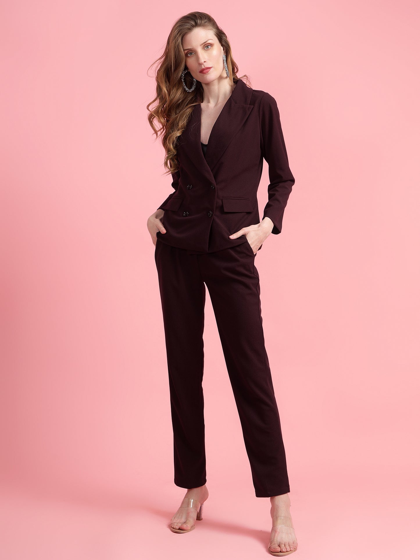 Golden Kite Black Solid Women Double-Breasted Blazer & Trouser set