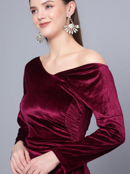 Golden Kite Black Solid Off-Shoulder ,Side Slit Dress