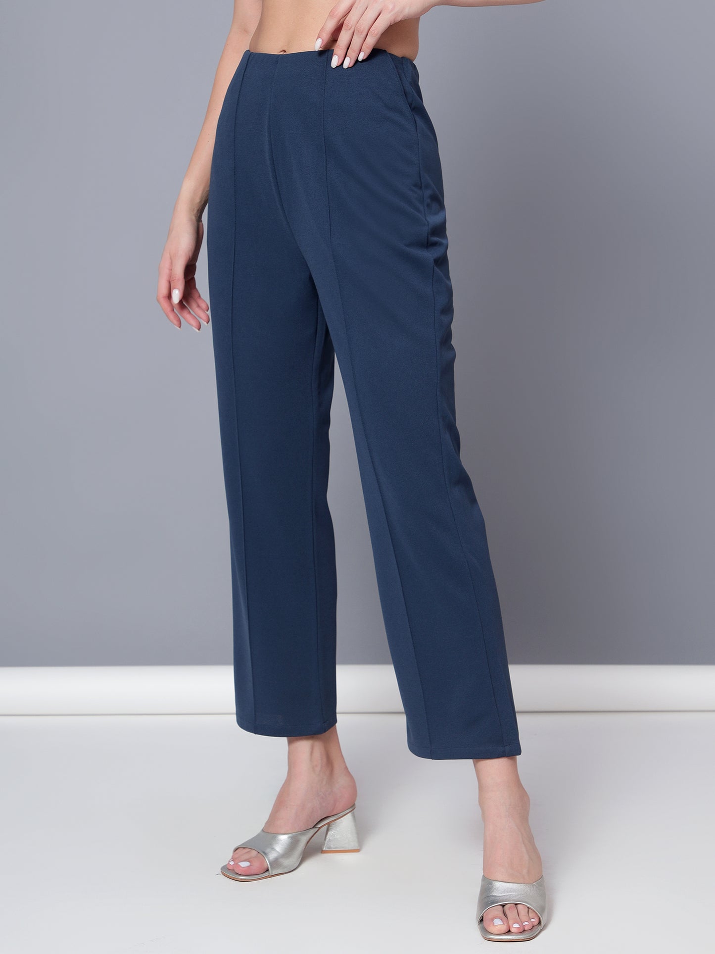 Golden Kite Black Solid High-Rise Trousers a slip on closure, and two pockets Casual Trouser