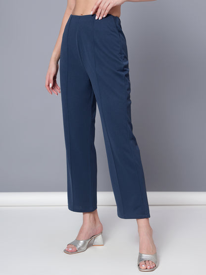 Golden Kite Black Solid High-Rise Trousers a slip on closure, and two pockets Casual Trouser