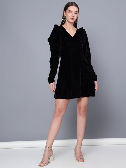 Golden Kite Black Solid A-line Midi Dress ,Cowl sleeve Detail