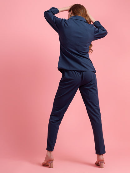 Golden Kite Black Solid Women Double-Breasted Blazer & Trouser set