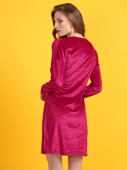 Golden Kite Fuchsia Solid Velvet Bodycon Midi Dress