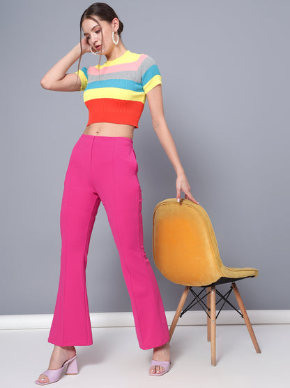 Golden Kite Women Solid High-rise regular-fit trousers, semi a-line bottom , slip on closure , and two Side pockets , Casual Pant