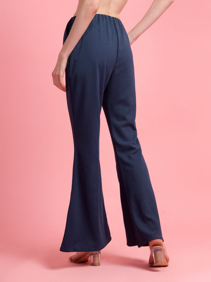 Golden Kite Black Solid High-rise regular-fit trousers, Flared bottom , slip on closure , and two Side pockets Women Pant