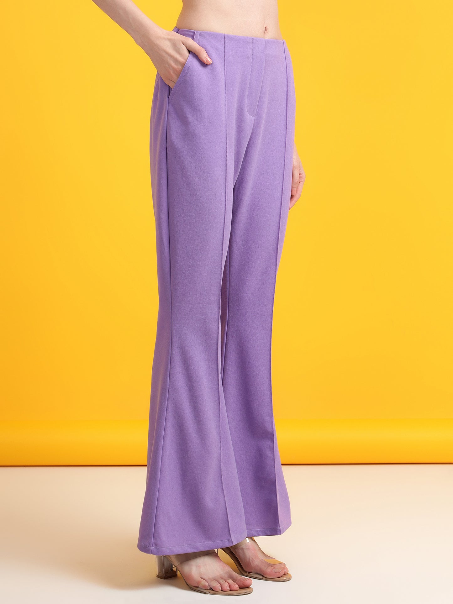 Golden Kite Black Solid High-rise regular-fit trousers, Flared bottom , slip on closure , and two Side pockets Women Pant