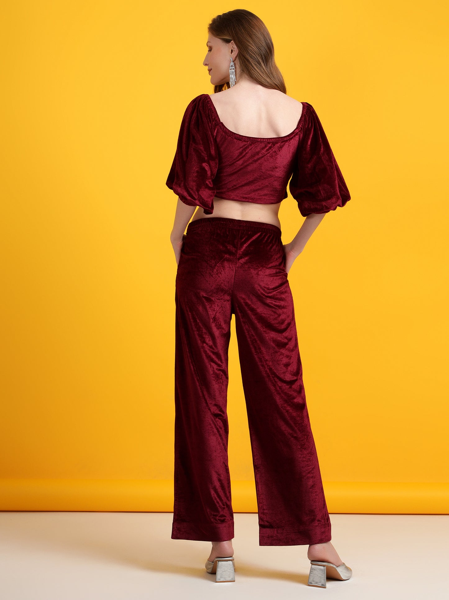 Golden Kite Women Solid Crop Top & Straight Trouser Co-Ord Set