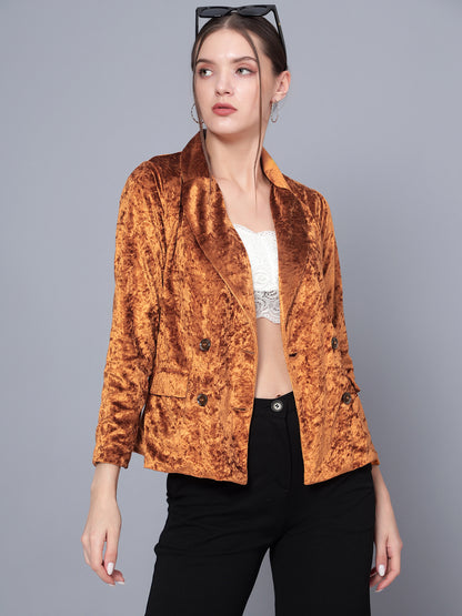 Golden Kite Black Solid Women Double-Breasted Blazer