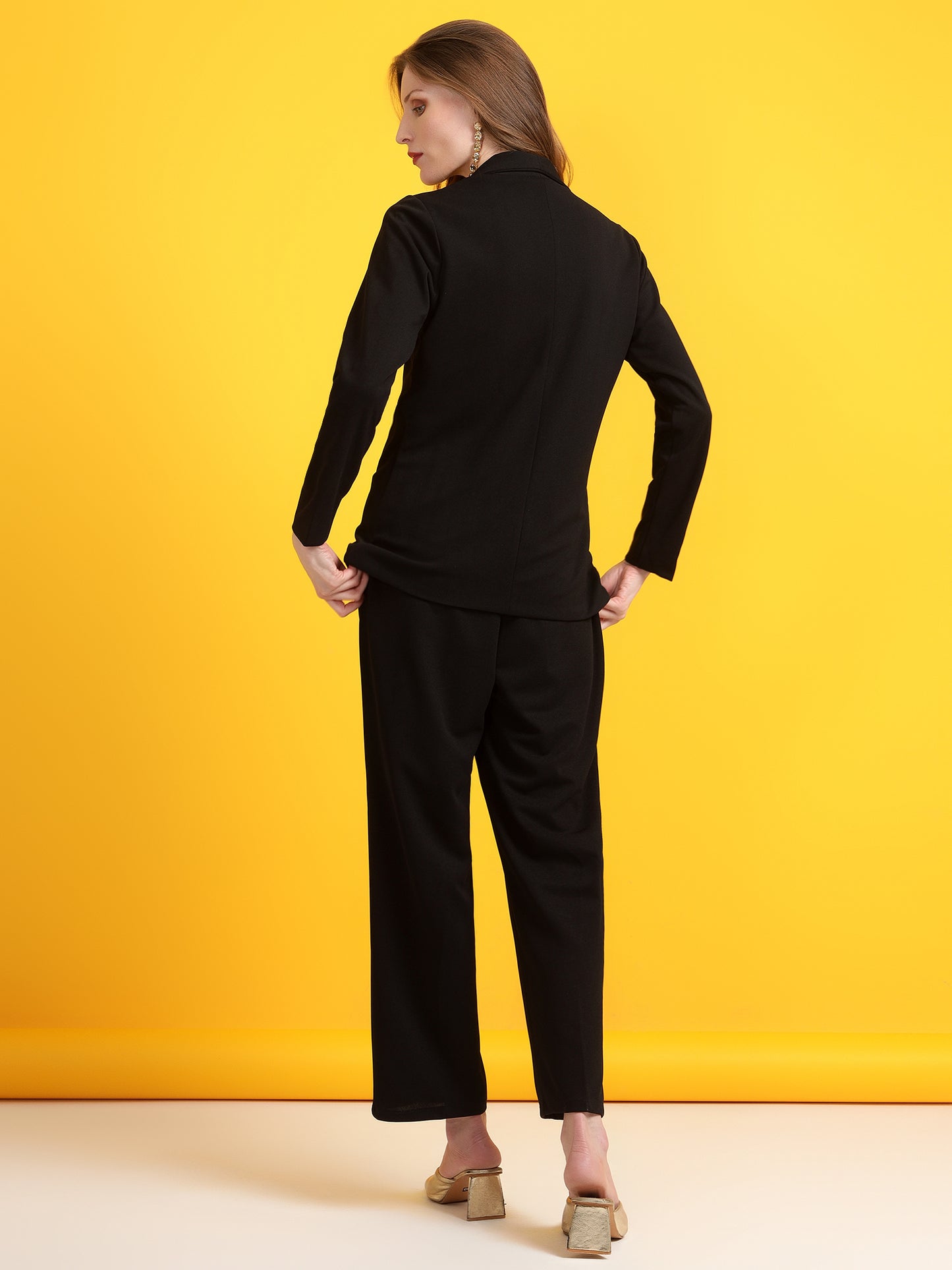 Golden Kite Black Women Solid Regular Fit Single Breasted 2-Piece Suit