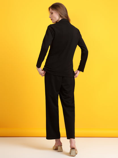Golden Kite Black Women Solid Regular Fit Single Breasted 2-Piece Suit