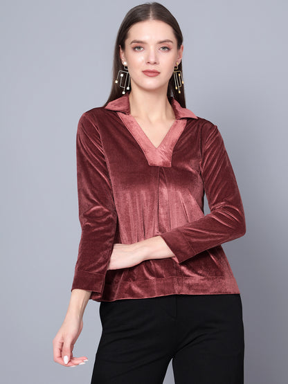 Golden Kite Black Solid Women V-Neck Collared Top