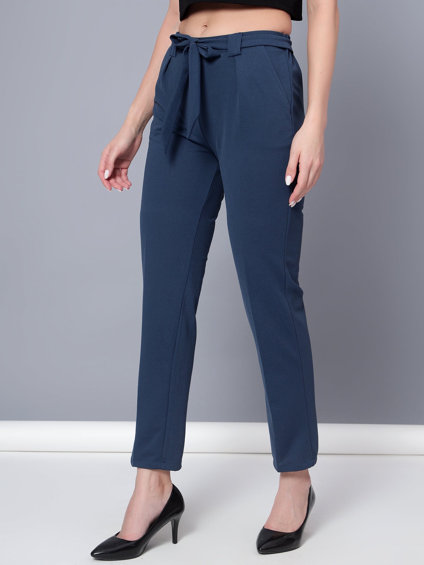 Golden Kite Women Purple Trouser is a stylish piece.Two Side Pockets ,Trouser Loops Belt Detail Women Casual pant