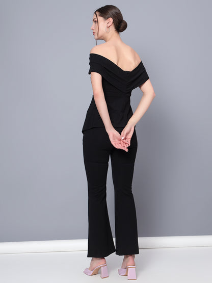 Golden Kite Black Women Solid Stylish Off Shoulder Co-Ords